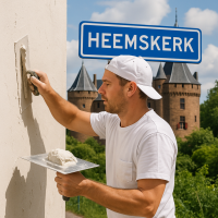 stukadoor aan het stucen in Heemskerk