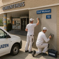 stukadoor aan het stucen in Huizen