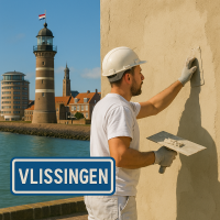 stukadoor aan het stucen in Vlissingen