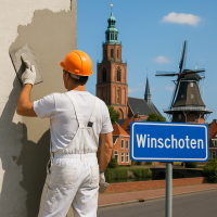 stukadoor aan het stucen in Winschoten